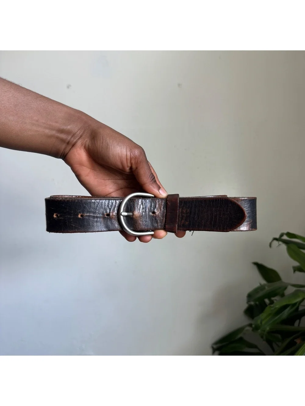 Vintage American Eagle Distressed Leather Belt Fits like L